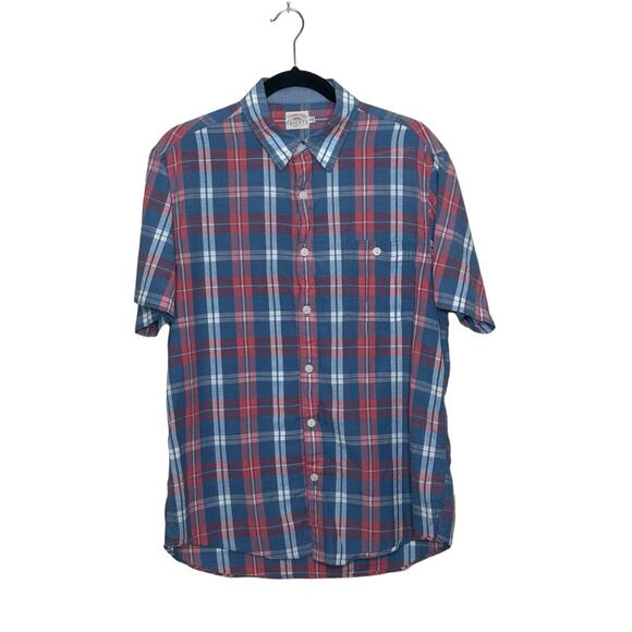 Faherty red blue plaid short sleeves buttoned casual shirt size M - Picture 7 of 8